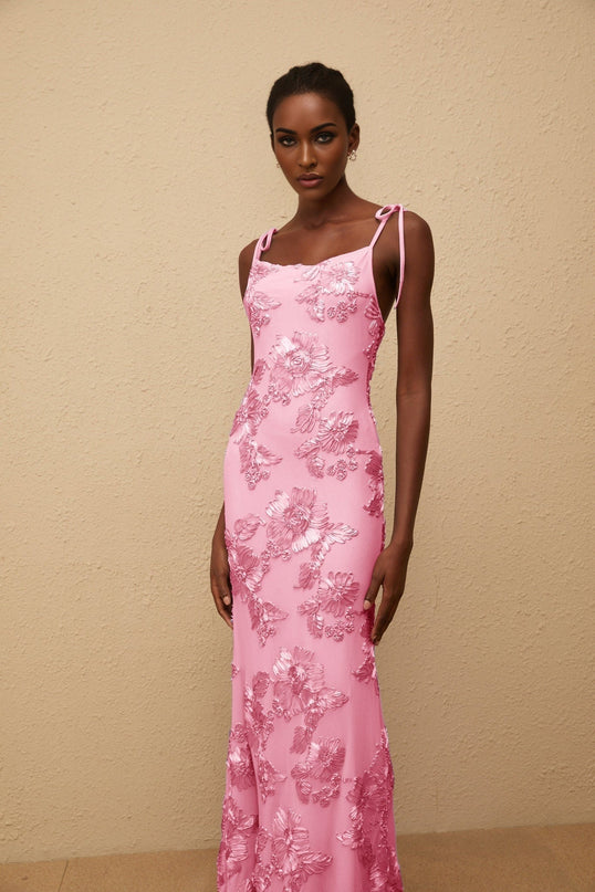 Vivian Pink Floral Jacquard Maxi Dress