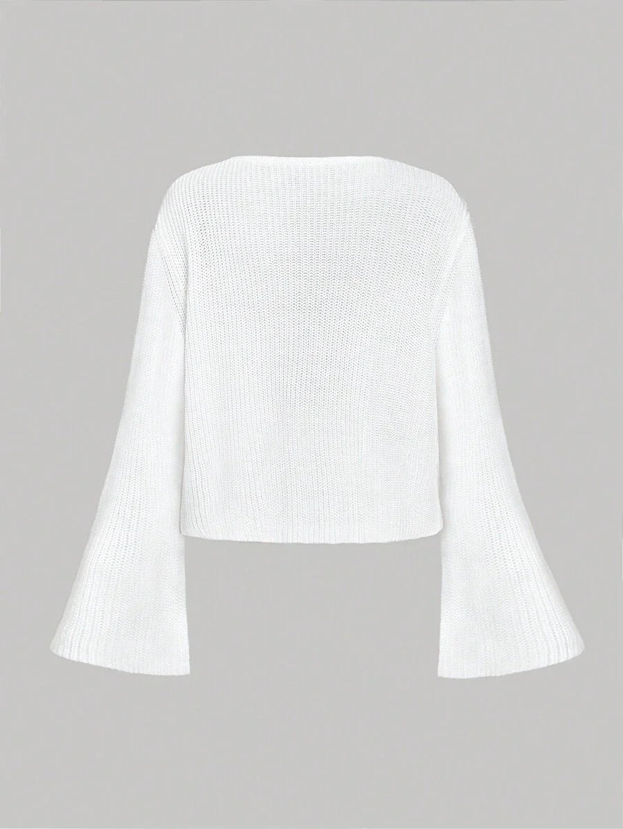 VNeck Long Sleeve Front Tie Bow Apricot Knit CardiganWhite Women Cardigans Festival