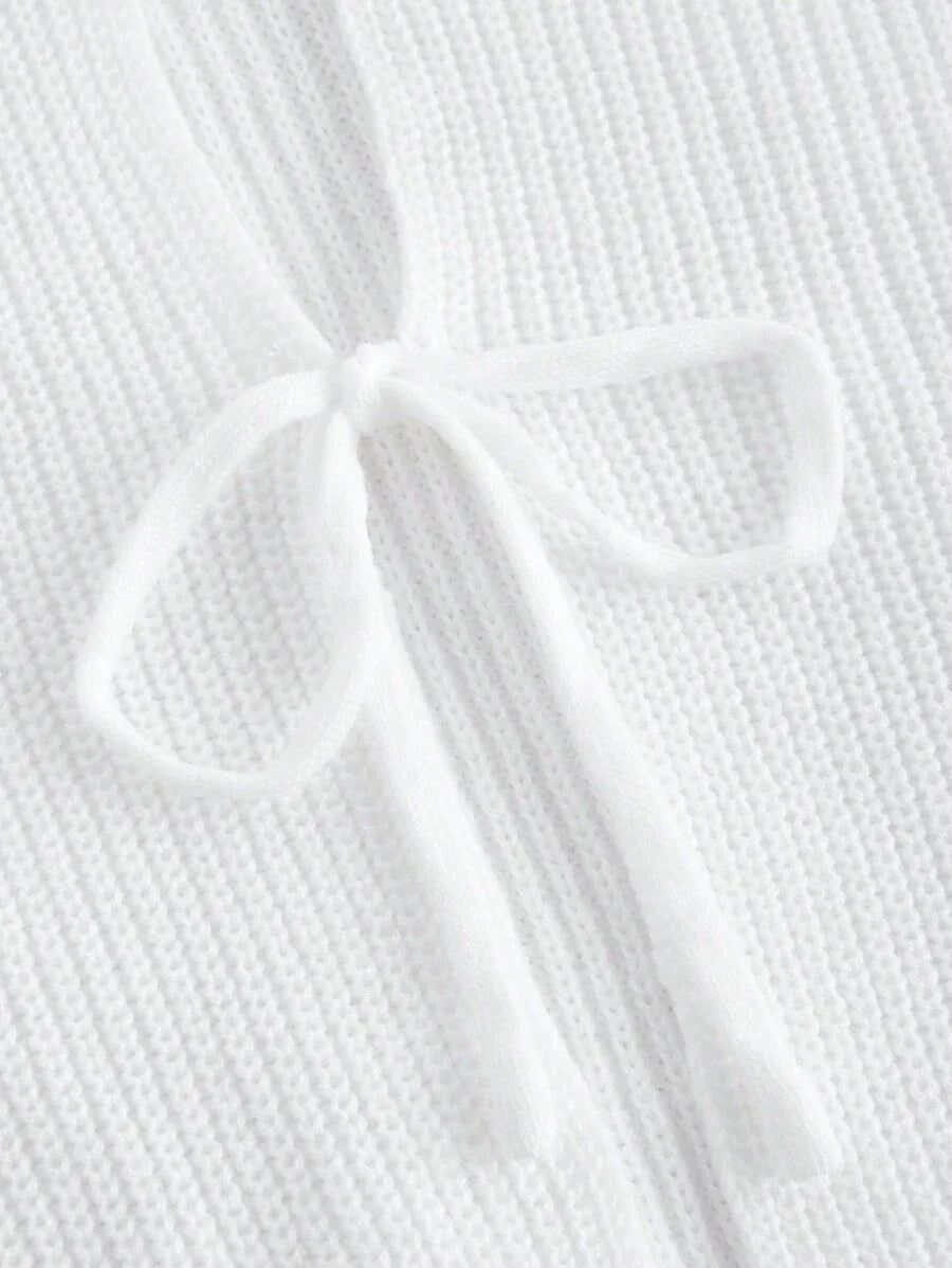 VNeck Long Sleeve Front Tie Bow Apricot Knit CardiganWhite Women Cardigans Festival