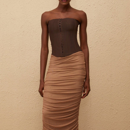 Wendy Brown Mesh Panelled Midi Dress