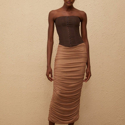 Wendy Brown Mesh Panelled Midi Dress