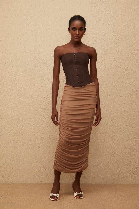 Wendy Brown Mesh Panelled Midi Dress