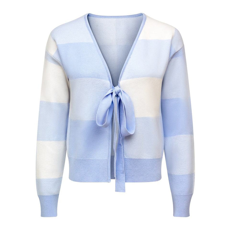 Wendy Light Blue Color Block Tie Front Striped Cardigan for Women