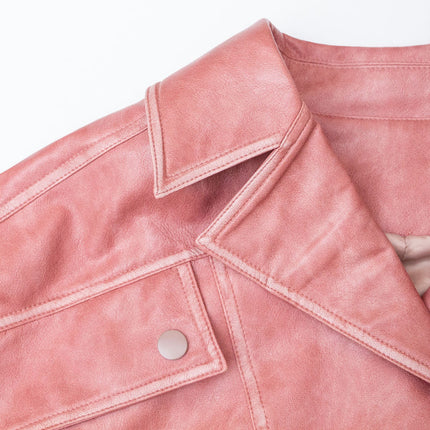 Jane wearing Western Pink Vintage Leather Bomber Jacket