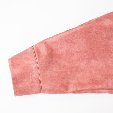 Jane wearing Western Pink Vintage Leather Bomber Jacket