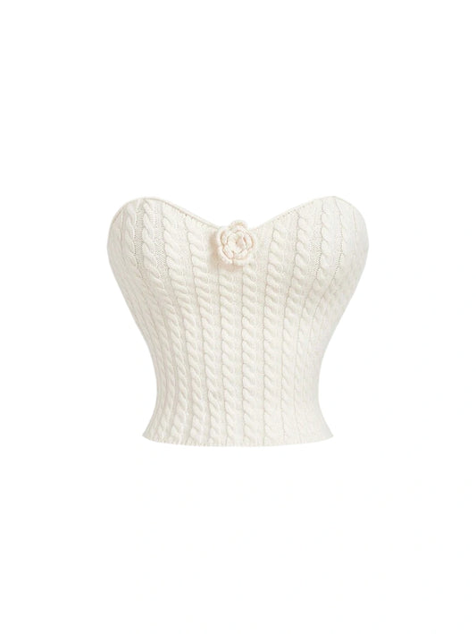 White 3D Cable Crochet Bandeau Knit TopElegant Women TopHomecoming CostumeOutfitsCorset TopWomen