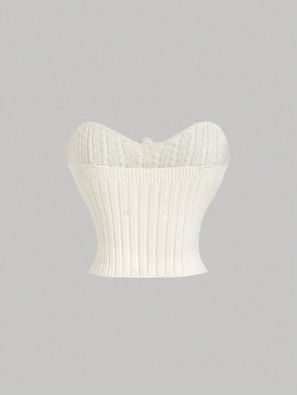 White 3D Cable Crochet Bandeau Knit TopElegant Women TopHomecoming CostumeOutfitsCorset TopWomen