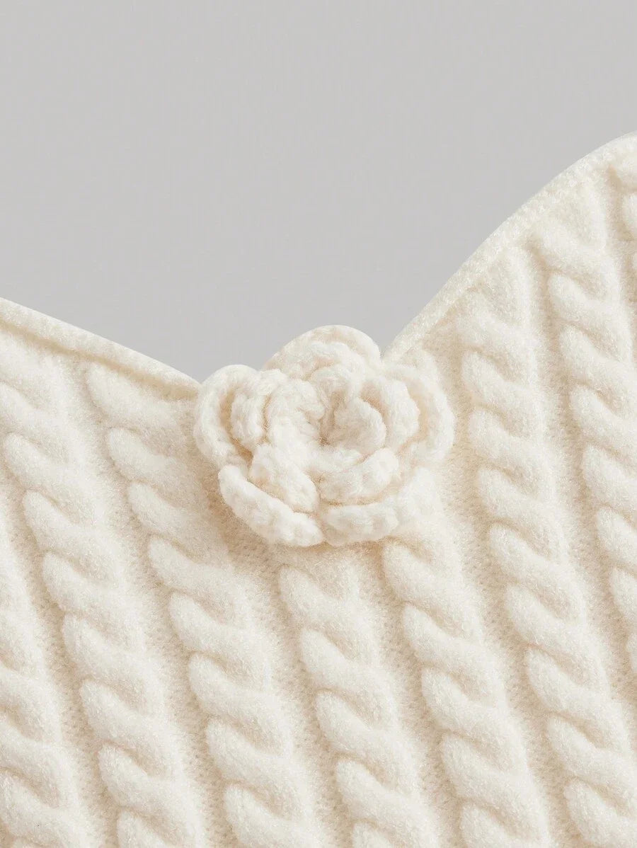 White 3D Cable Crochet Bandeau Knit TopElegant Women TopHomecoming CostumeOutfitsCorset TopWomen