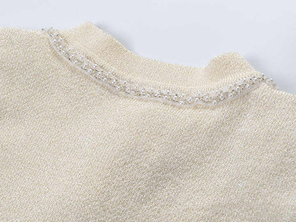 White A-line Button-Down Pleated Skirt Dress with Embellished Buttons and Pockets