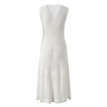 White A-line silhouette with button front textured knit pattern details