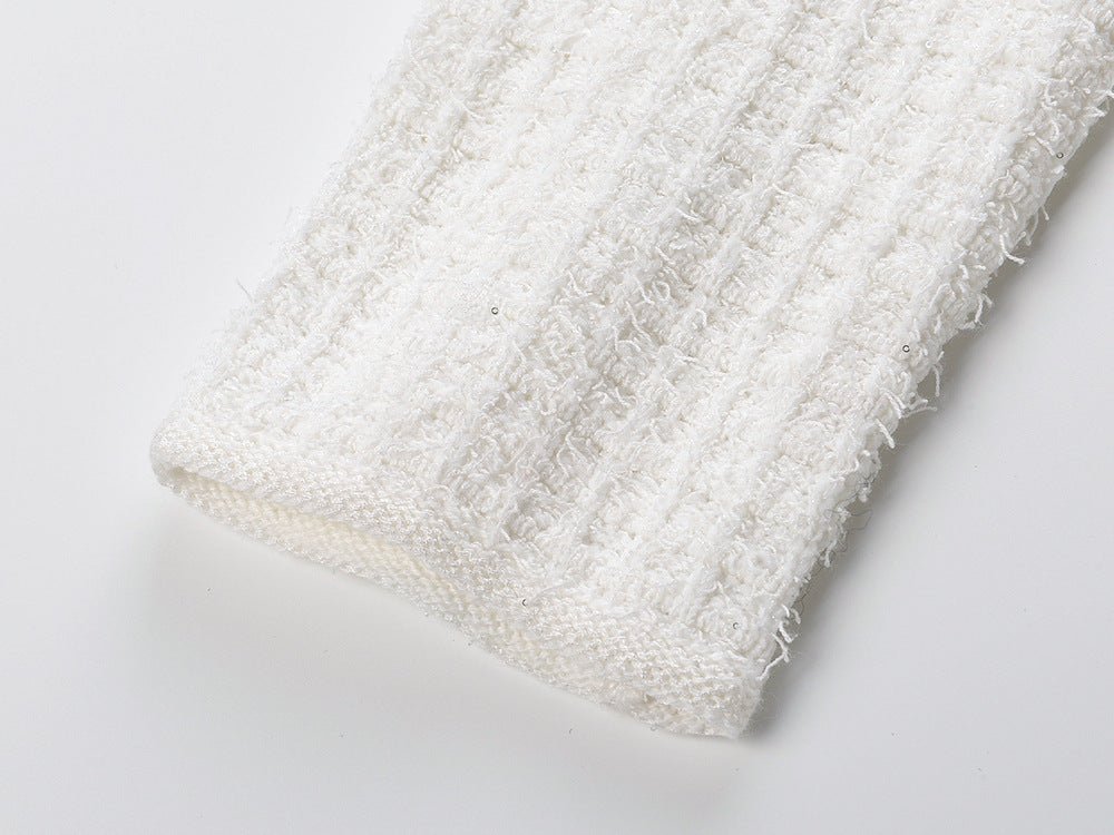White A-line textured dress with button detailing