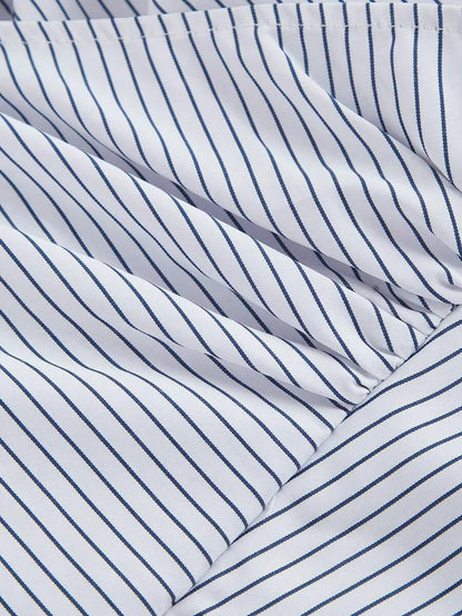 White and Khaki Crop Top for women Striped Asymmetric Wrapped Long Sleeve Shirt With CrissCross Design amp Bow Tie