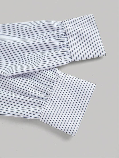 White and Khaki Crop Top for women Striped Asymmetric Wrapped Long Sleeve Shirt With CrissCross Design amp Bow Tie