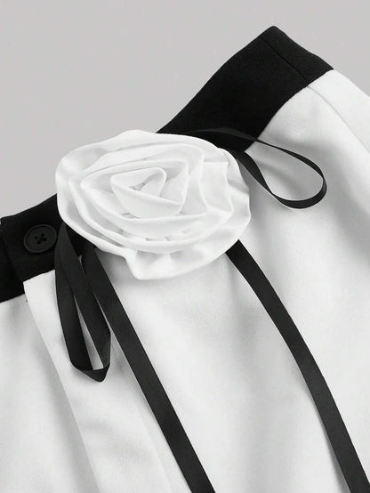 White And Black Color Block Small Fragrance Style 3D Flower Party Date