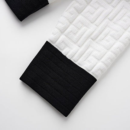 White and Black Military-Inspired Cropped Jacket with Gold-Tone Buttons