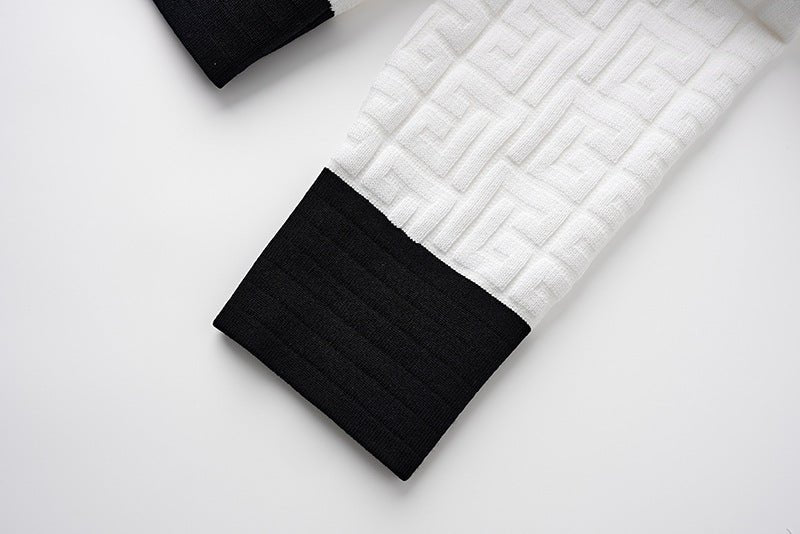 White and Black Military-Inspired Cropped Jacket with Gold-Tone Buttons