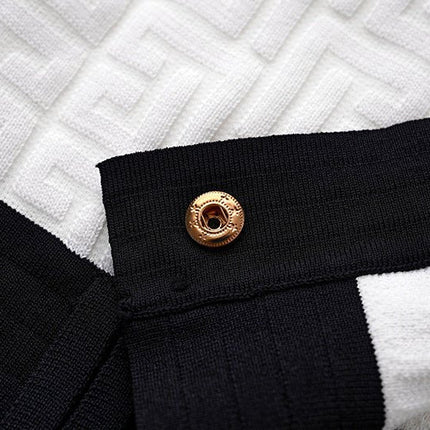 White and Black Military-Inspired Cropped Jacket with Gold-Tone Buttons