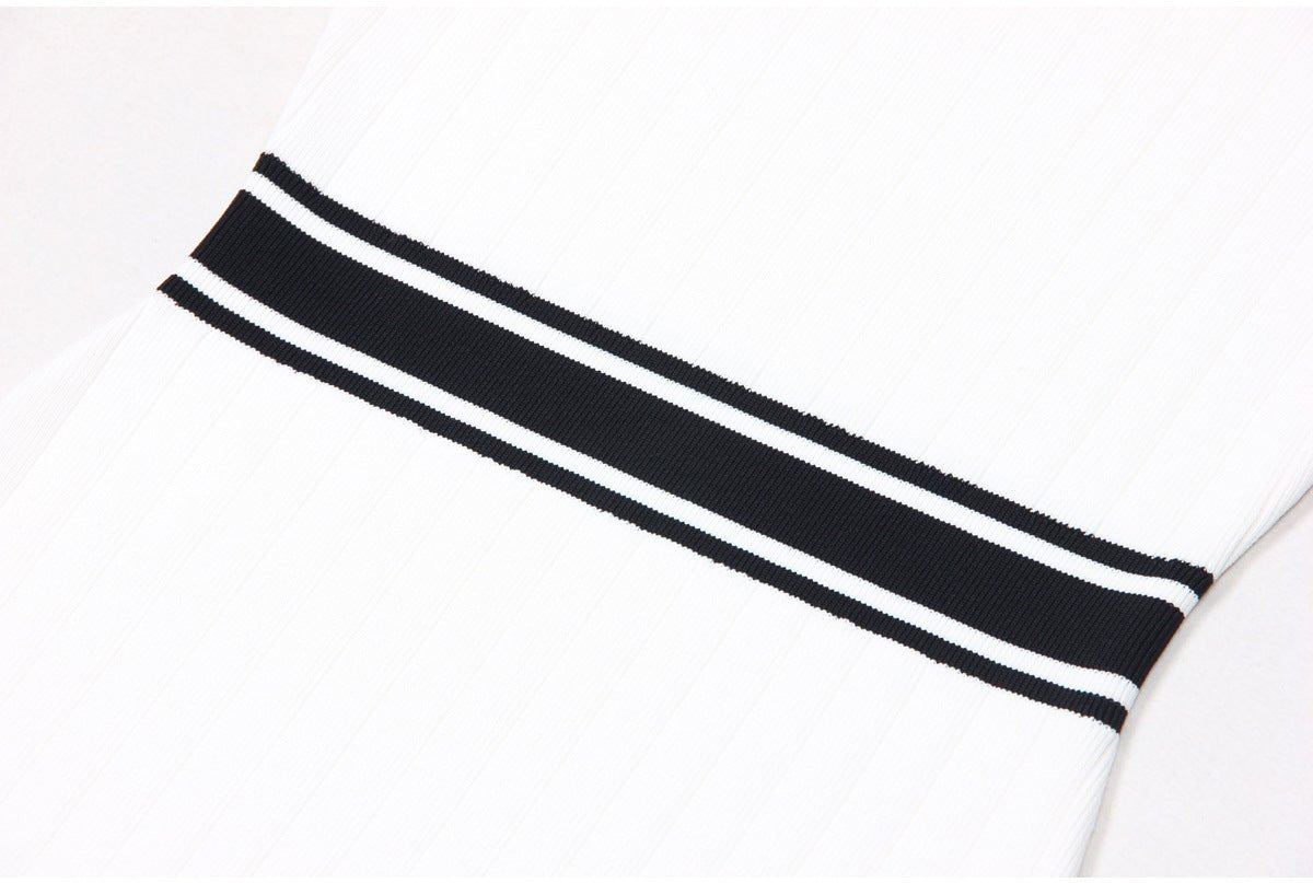 White Bodycon Dress with Nautical Stripe Details
