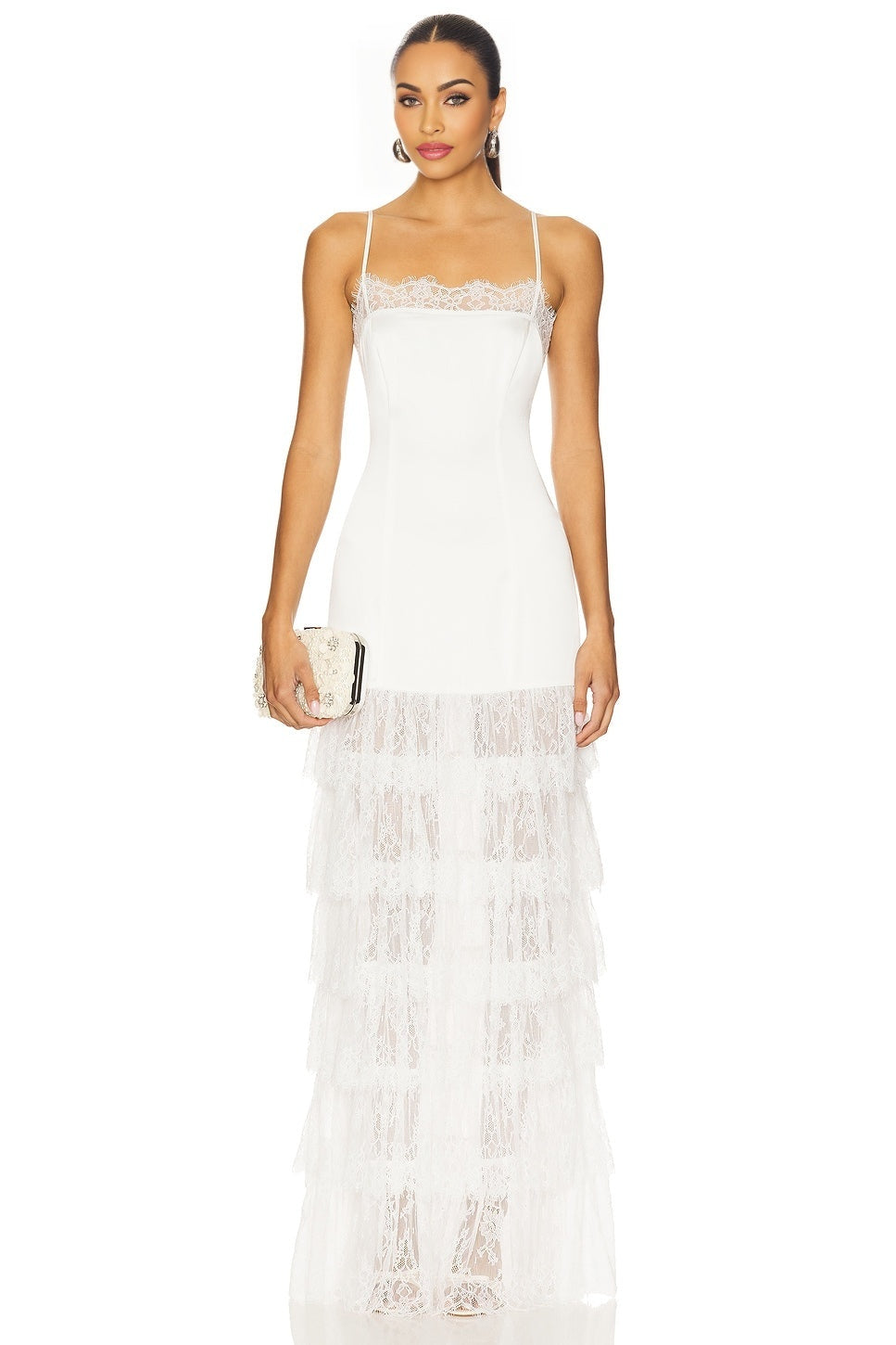 White Brooklyn Bridal Dress with Lace Trim and Adjustable Straps