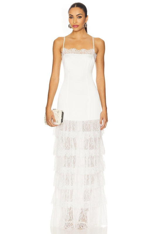 White Brooklyn Bridal Dress with Lace Trim and Adjustable Straps