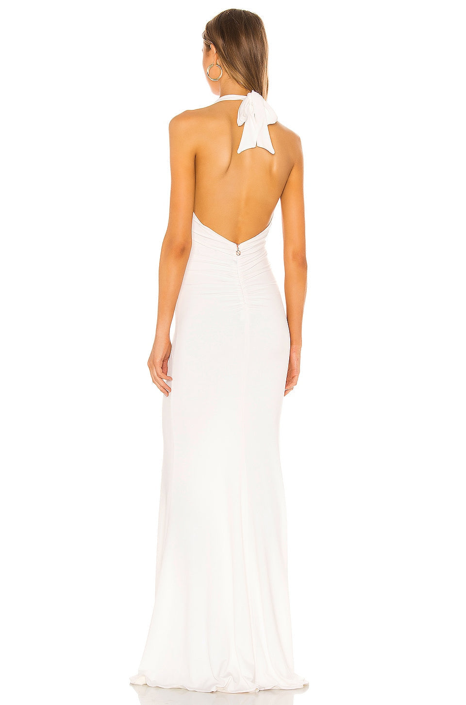 White Brynn Bridal Dress with Halterneck Design and Side Slit Detail