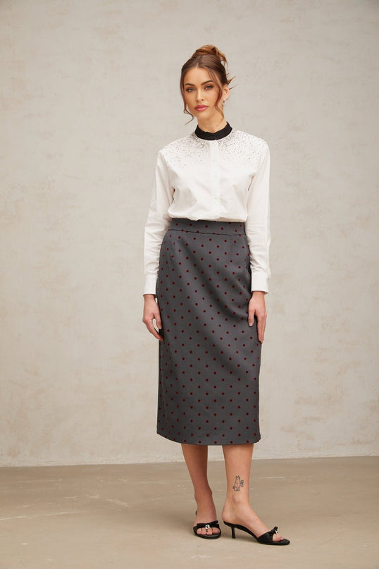 White buttonup shirt with crystal embellishments named Angelique