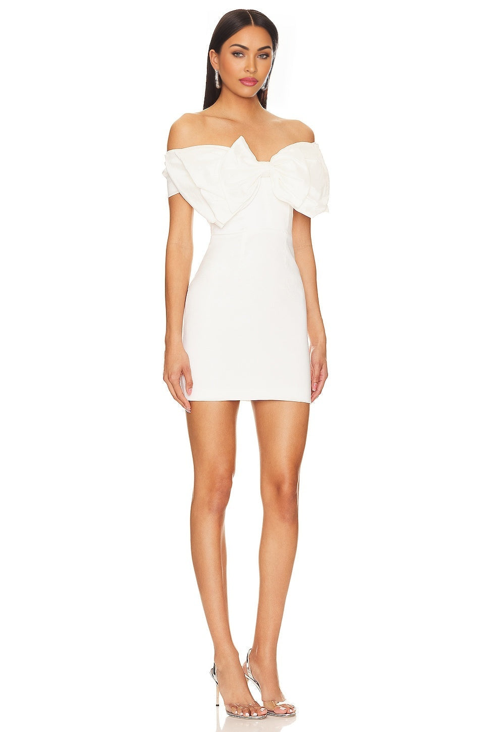 White Fiona Bridal Dress Ribbed Taffeta Boned Bodice Bow Embellishment