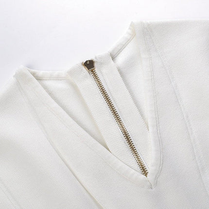 White Fit-and-Flare Military Dress with Gold Buttons