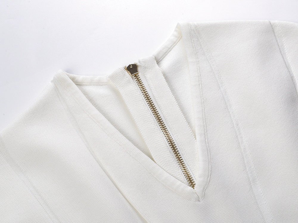 White Fit-and-Flare Military Dress with Gold Buttons