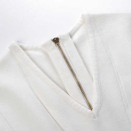 White Fit-and-Flare Military-Inspired Dress with Gold-Tone Buttons