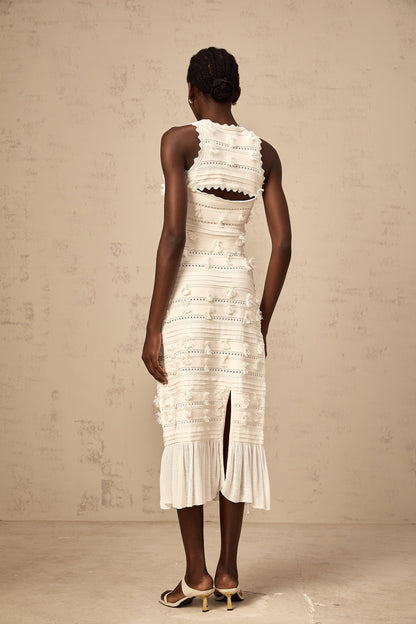White knit top and skirt set with pointelle trim detail Paola matching outfit