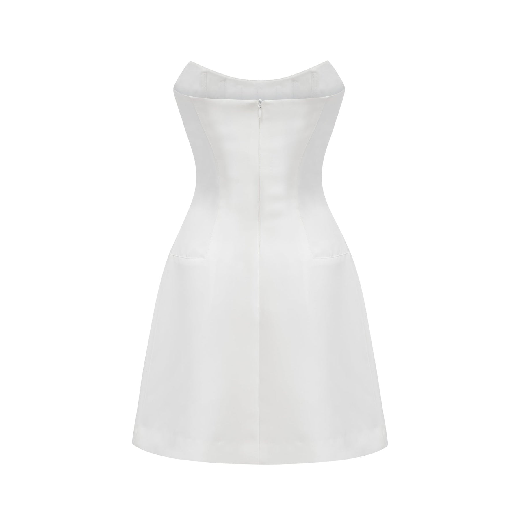 White lace embellished mini dress with short sleeves and floral details named Melisande
