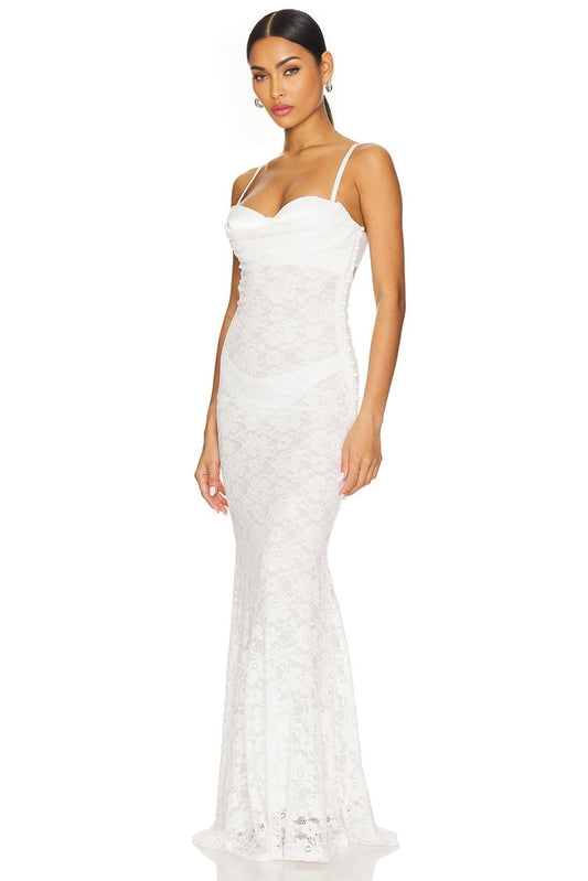 White lace Enrica Bridal Dress with cut-out back design and underwire cups