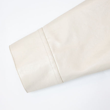 Jane wearing White Leather Bomber Jacket