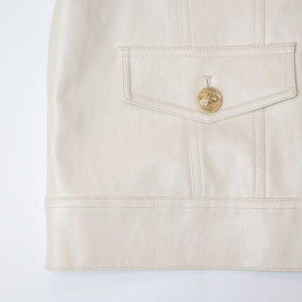 Jane wearing White Leather Bomber Jacket