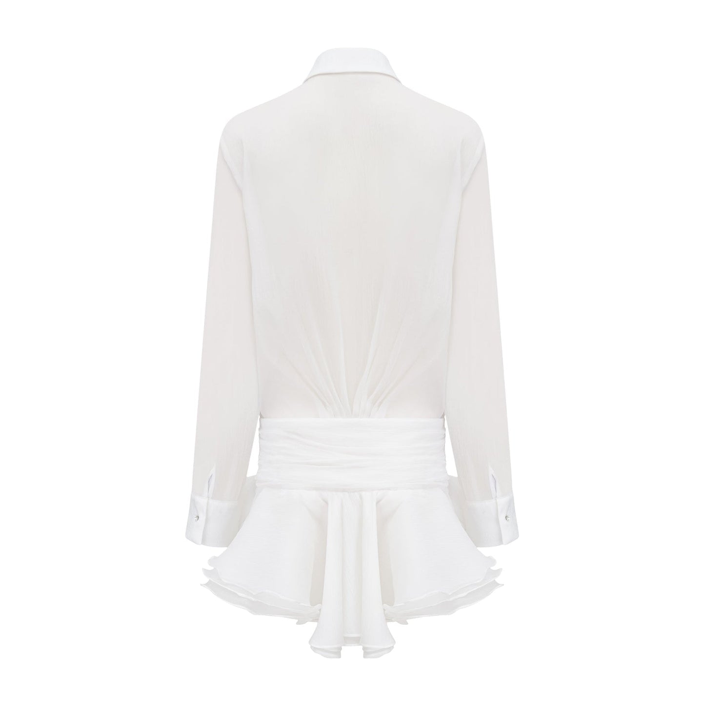 White mini shirt dress with ruffles named Renee