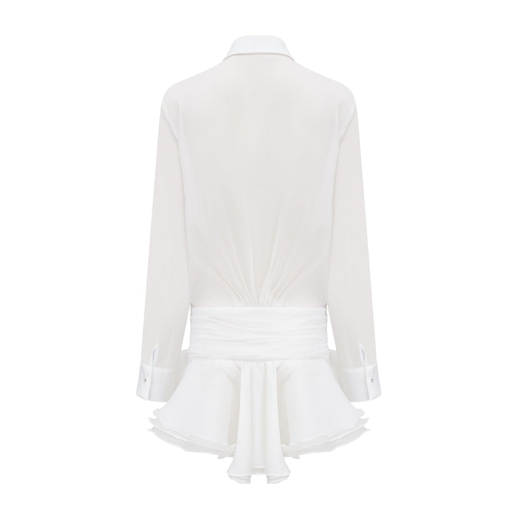 White mini shirt dress with ruffles named Renee