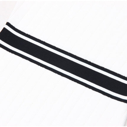 White Nautical-Inspired Bodycon Dress with Gold-Tone Buttons and Stripe Details