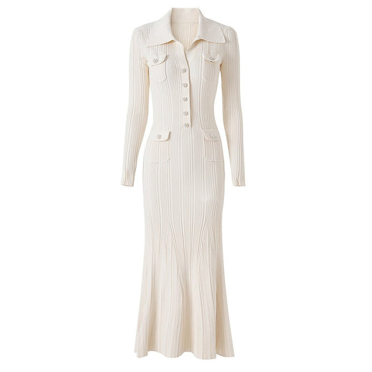 White ribbed knit button-down blouse with flared hemline