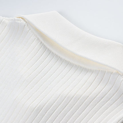 White Ribbed Texture Collared Style Knit Blazer with Gold Buttons and Decorative Pockets