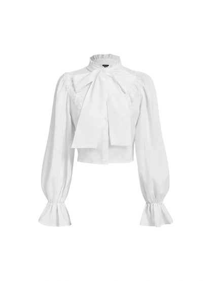 White Ruffled LongSleeved Blouse With Big BowLong Sleeve Tops