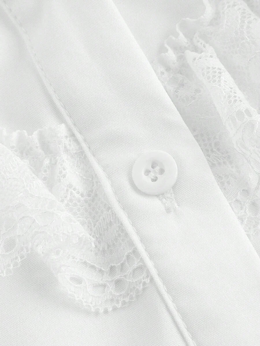 White Ruffled LongSleeved Blouse With Big BowLong Sleeve Tops
