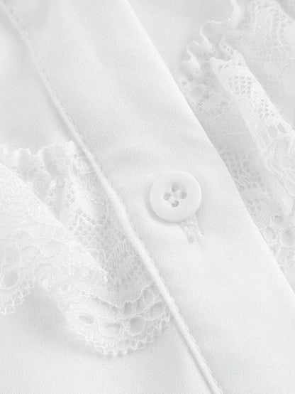 White Ruffled LongSleeved Blouse With Big BowLong Sleeve Tops