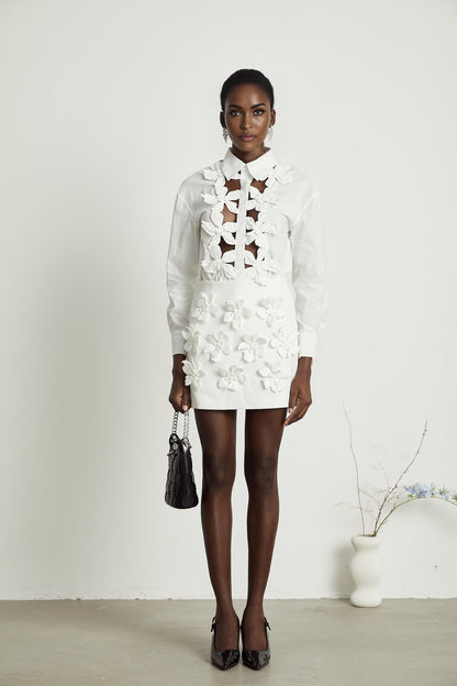 White shirt with floral pattern and cutout details named Rosalie