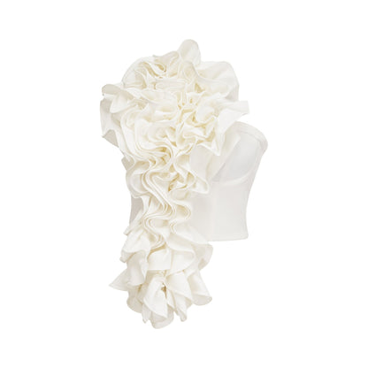 White sleeveless top with floral applique details named Lucie
