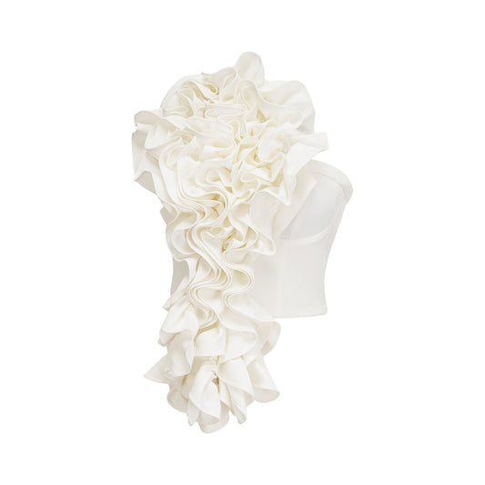 White sleeveless top with floral applique details named Lucie