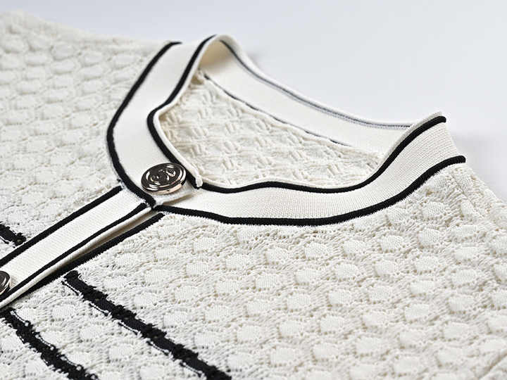 White Striped Cropped Cardigan and Midi Skirt Set