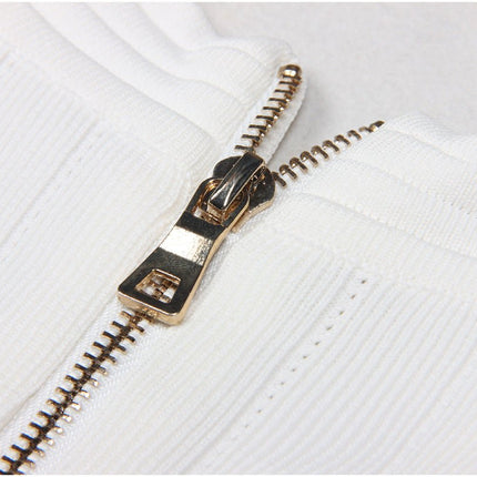 White Tailored Bandage Mini Dress with Blazer-Inspired Silhouette and Gold-Tone Buttons