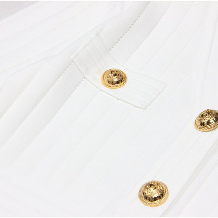 White Tailored Bandage Mini Dress with Blazer-Inspired Silhouette and Gold-Tone Buttons