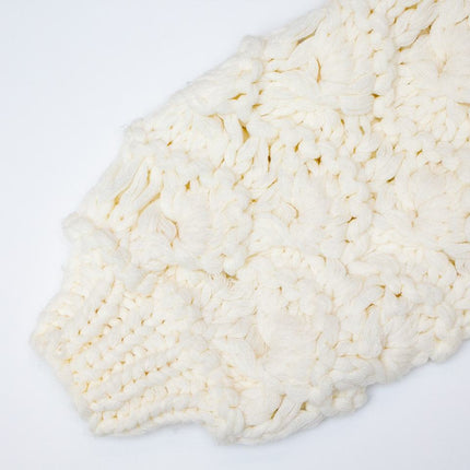 White V-neck cardigan sweater with bubble sleeves and sequin embellishments
